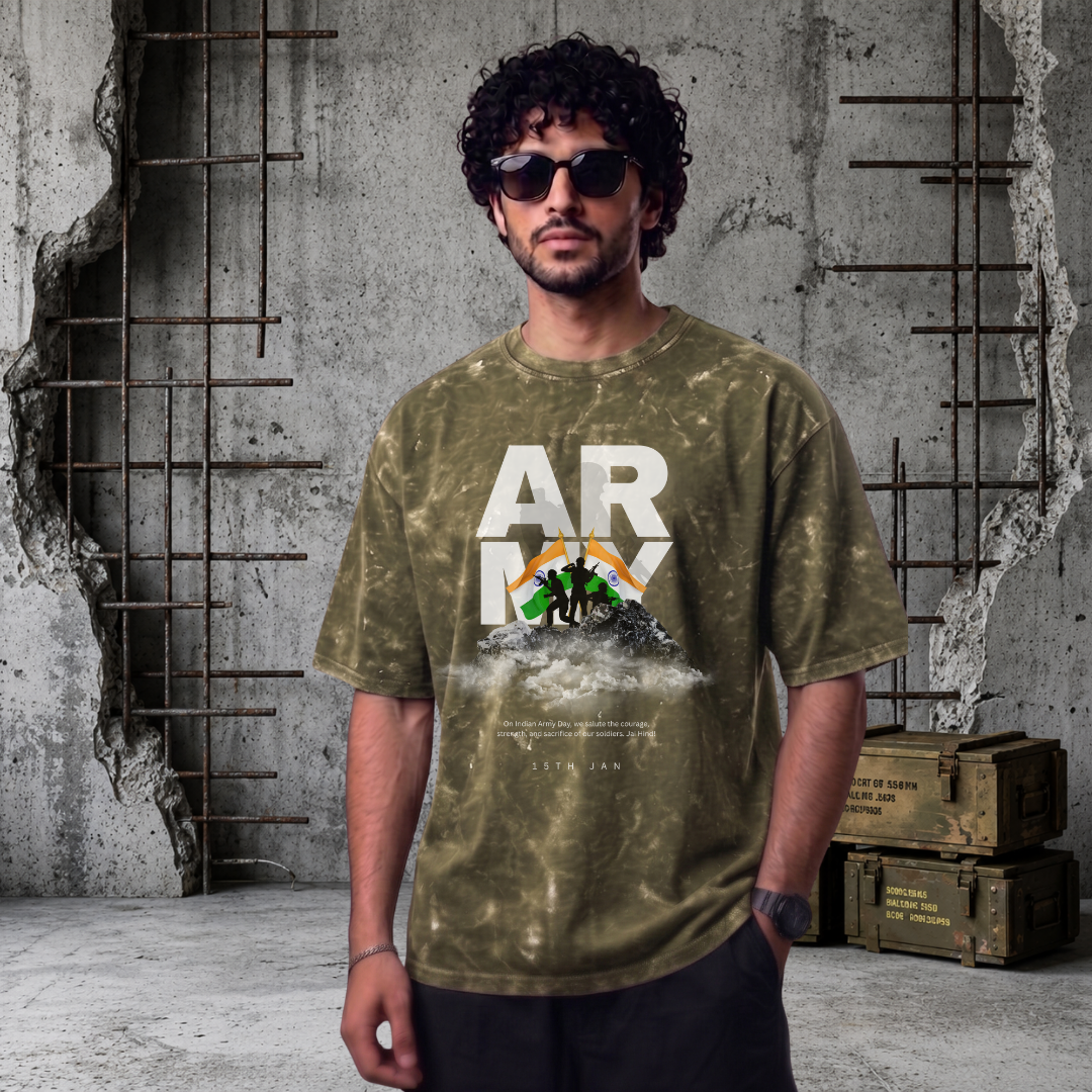 Army Vintage Acid Wash Oversized Tee