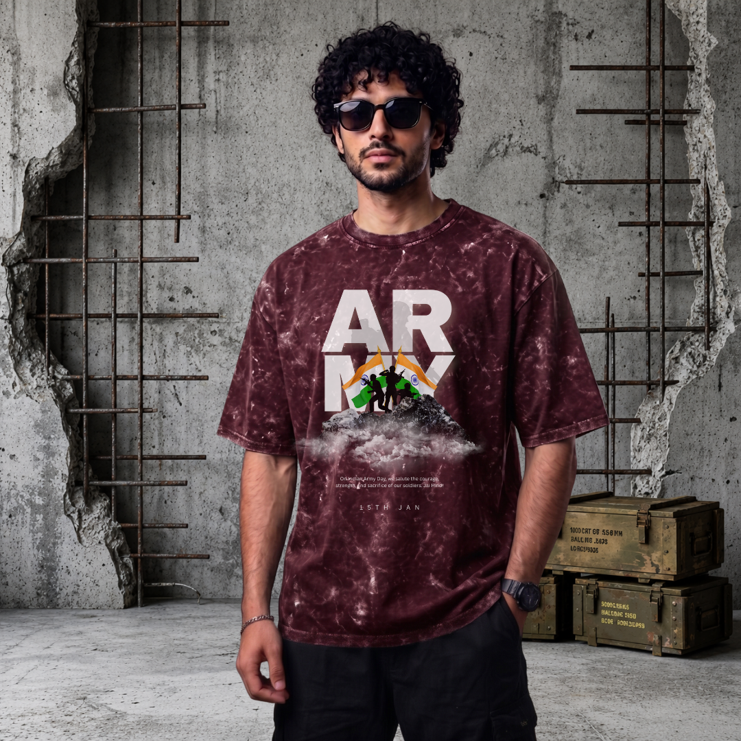 Army Vintage Acid Wash Oversized Tee