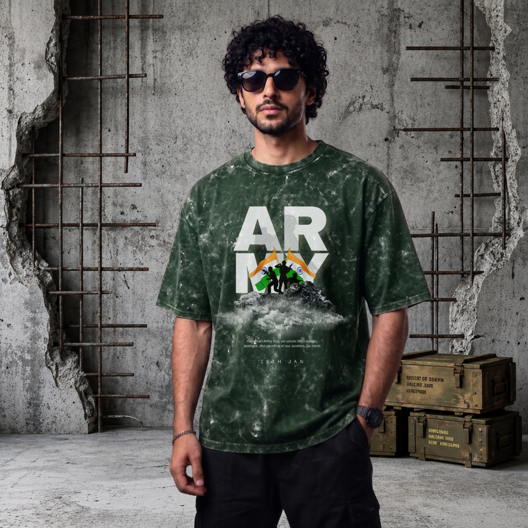Army Vintage Acid Wash Oversized Tee