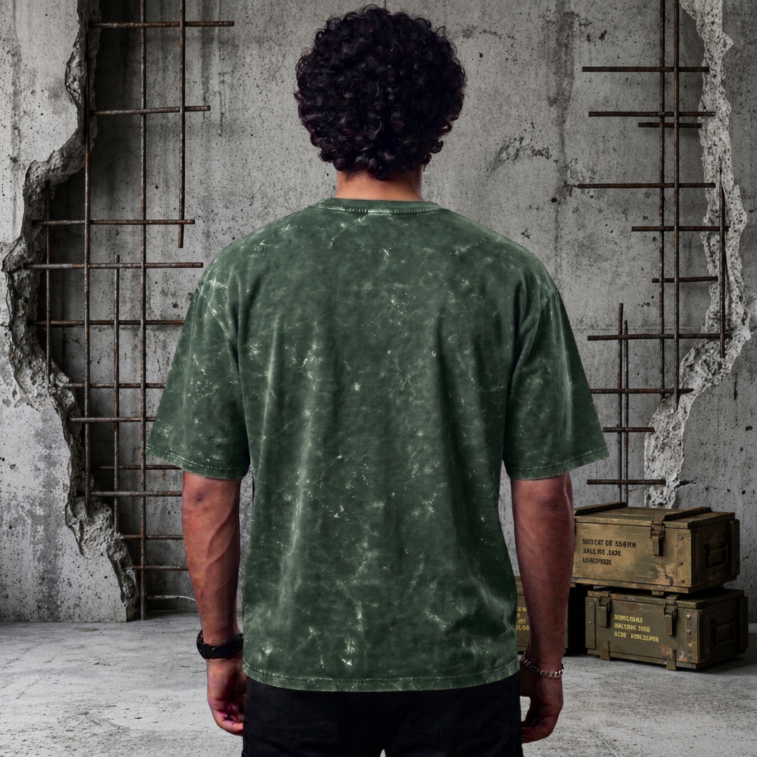 Army Vintage Acid Wash Oversized Tee